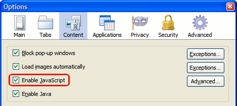 Firefox Content Options