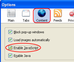 Firefox Content Options