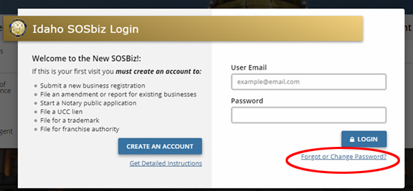 Reset Password Form on SOSBiz Website