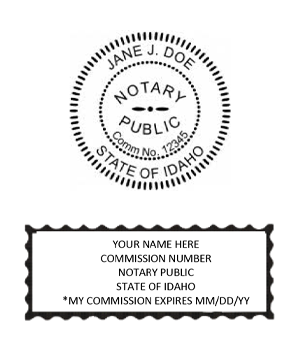 Two examples of a circular and rectangular notary stamp approved for use by a notary public.