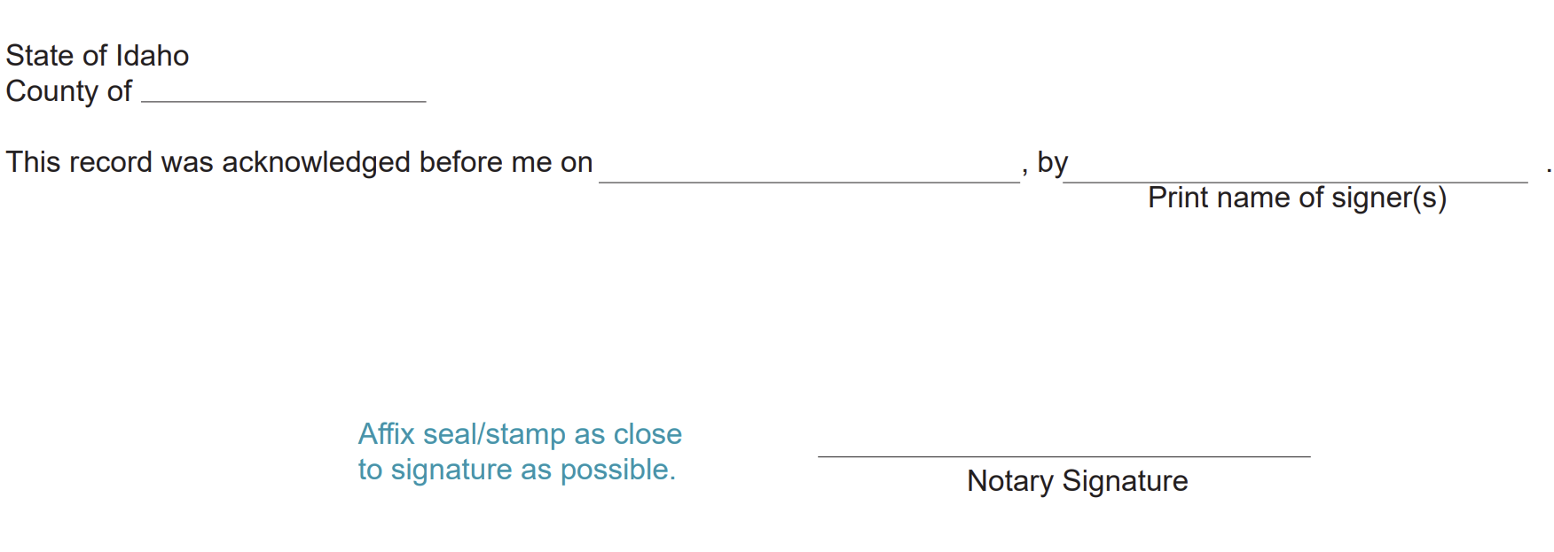 A blank basic acknowledgement certificate