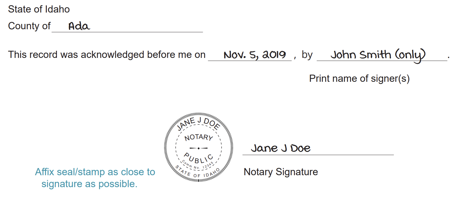 A completed basic acknowledgement certificate