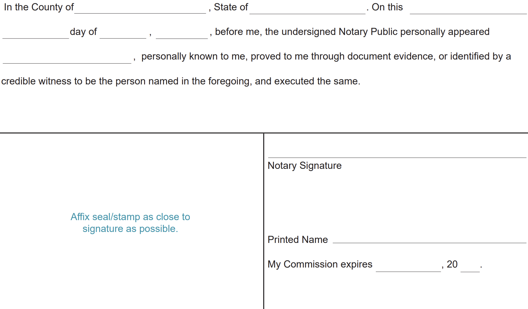 A blank signature certificate with a longer statement