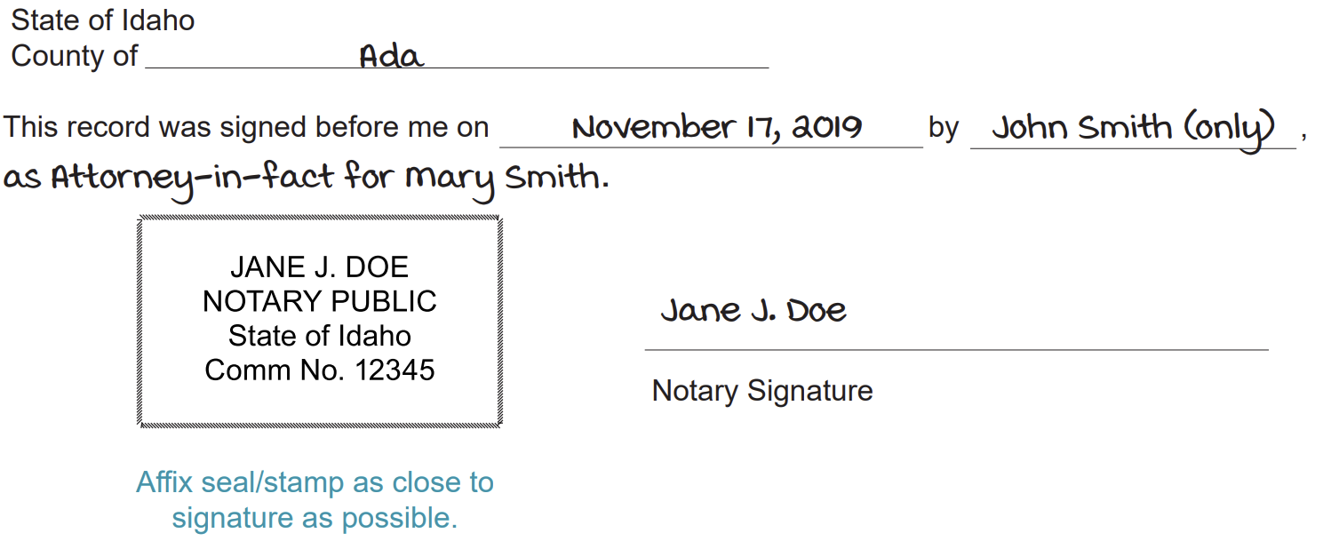 A completed representative capacity signature certificate