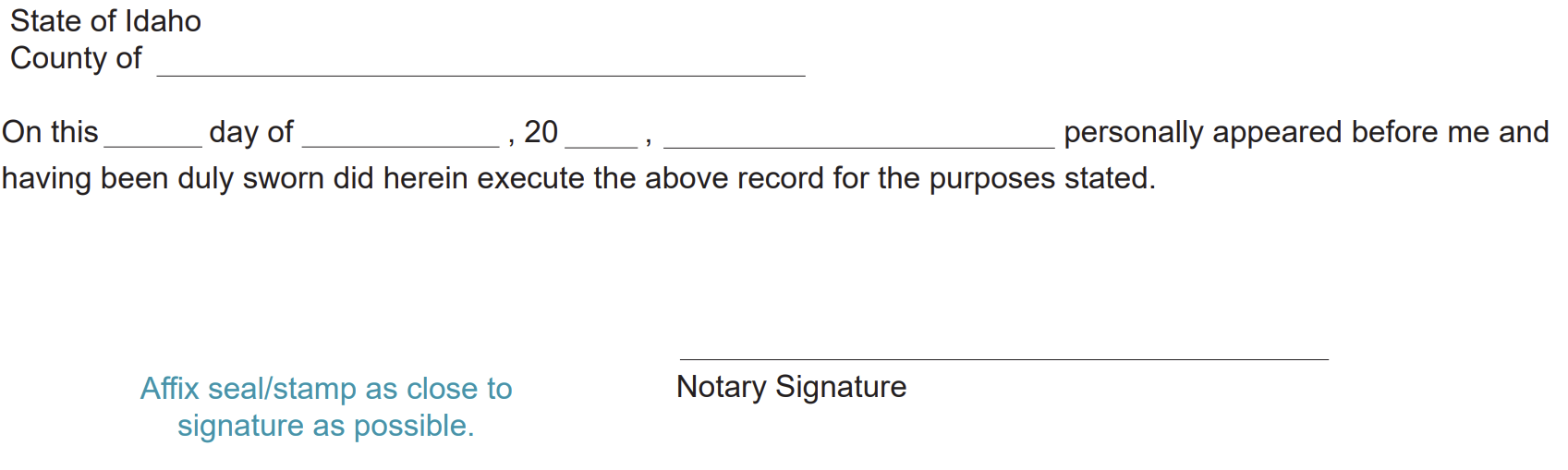 A blank jurat certificate with a longer statement