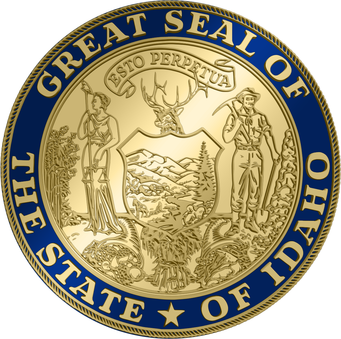 A gold embossed version of the Great Seal of Idaho.