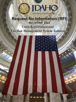A cover image of the document showing the american flag hanging in the rotunda of the Idaho Capitol Building